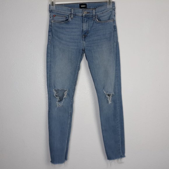 Hudson Women's Natalie Super Skinny Jeans Size 27 Distressed Raw Hem Light Wash - Picture 1 of 16